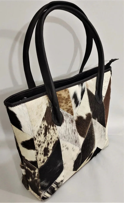 cowhide tote bag patchwork leather handbag for women