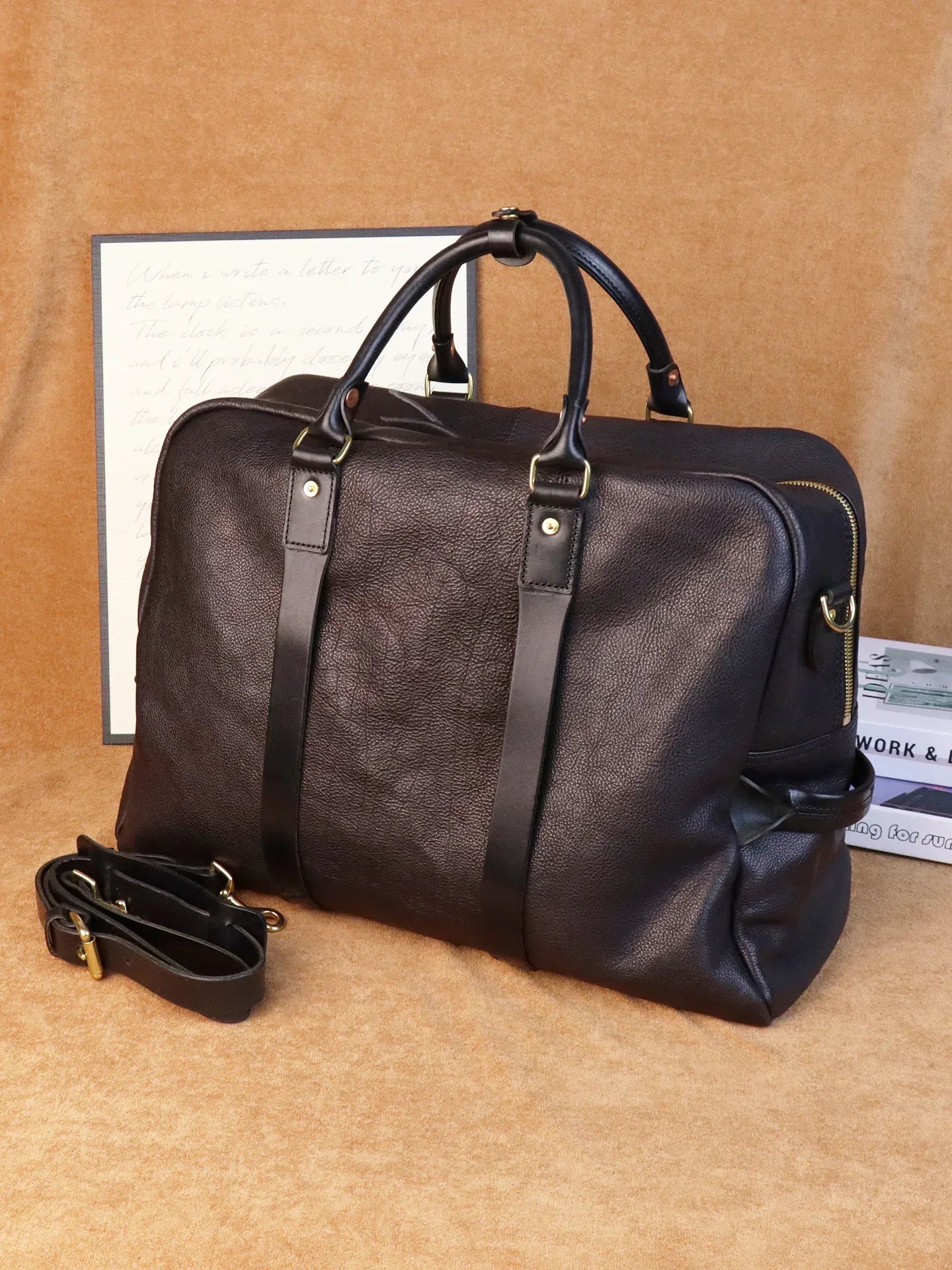 mens leather travel bag large cowhide duffle weekender bag 3