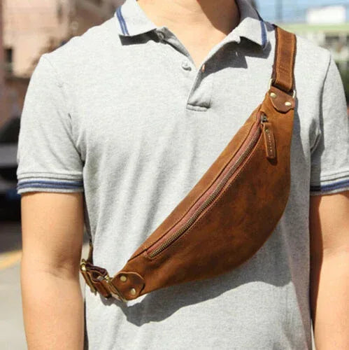 Genuine Leather Waist Bag Cowhide Leather Belt Bag for Men
