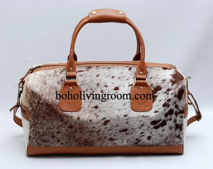 cowhide duffle bag speckled travel luggage bag
