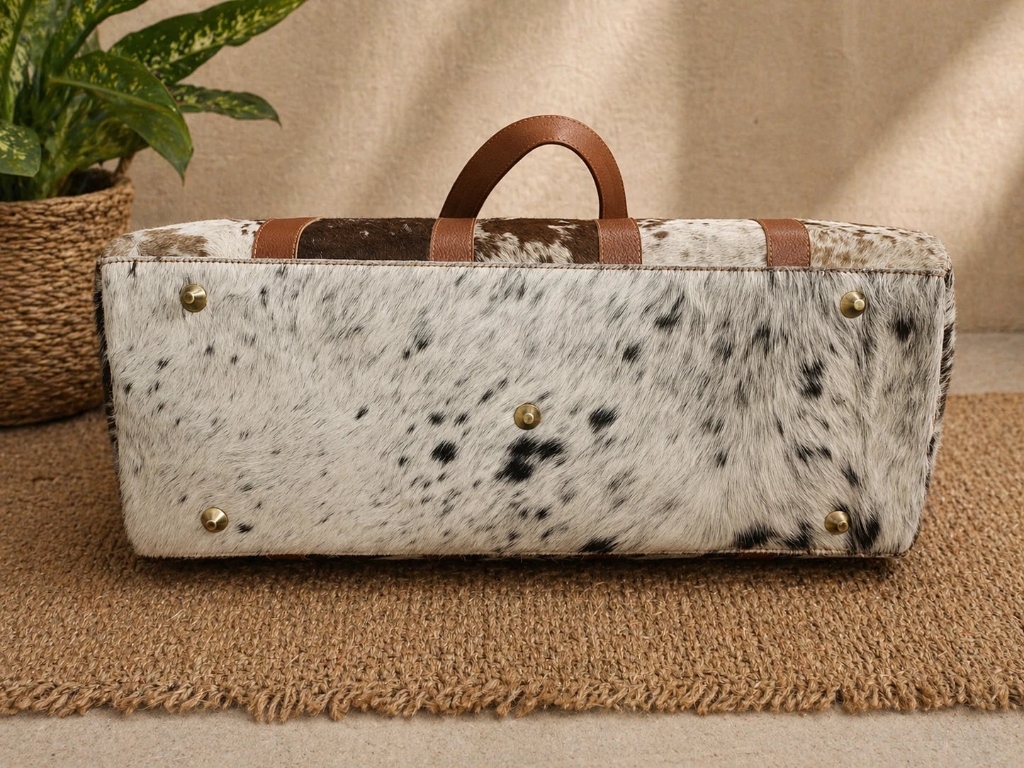 Real cowhide duffle bag travel leather overnight carry bag