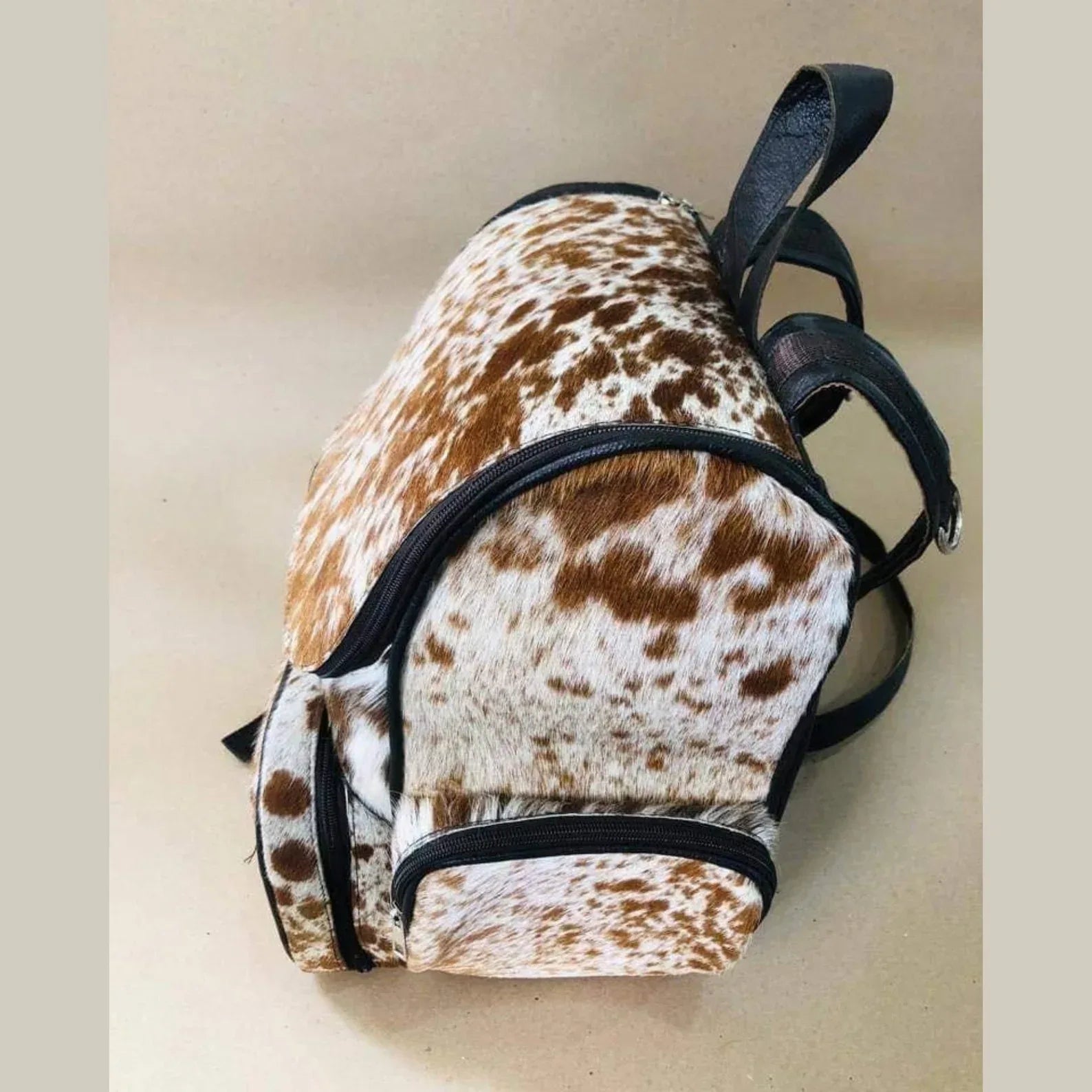 cowhide backpack speckled brown white leather backpack purse