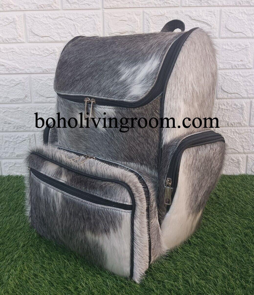 cowhide backpack grey leather backpack purse hair on hide