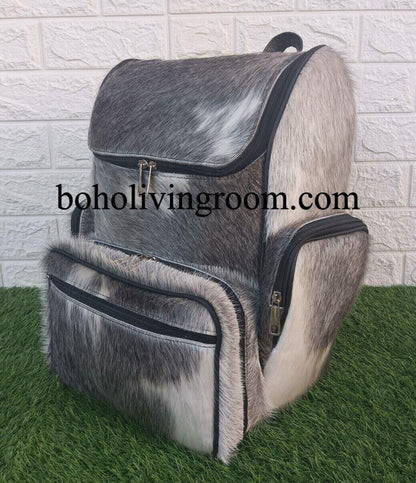 cowhide backpack grey leather backpack purse hair on hide
