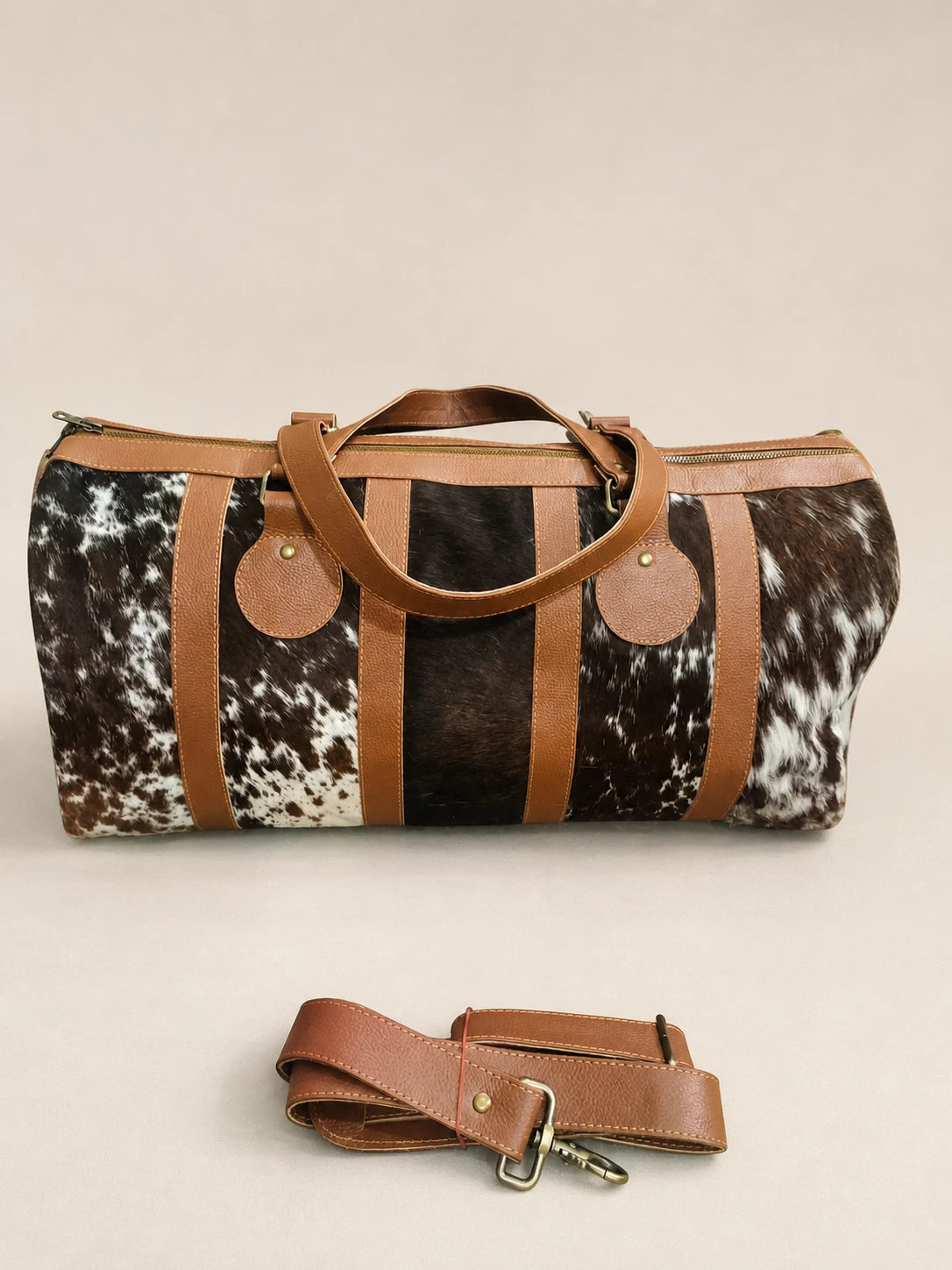 cowhide duffle bag for travel overnight weekender