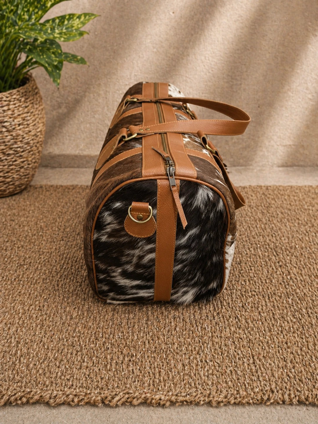 Real cowhide duffle bag travel leather overnight carry bag