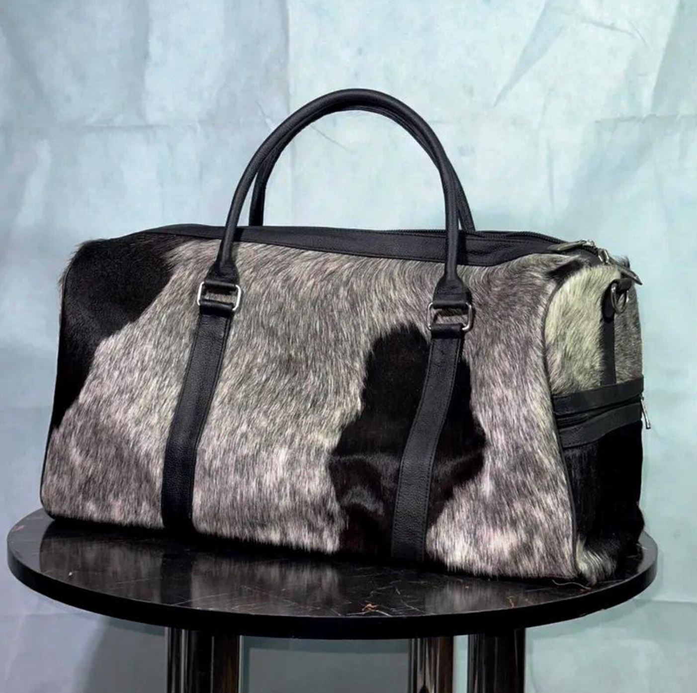 Cowhide travel duffle bag carryall
