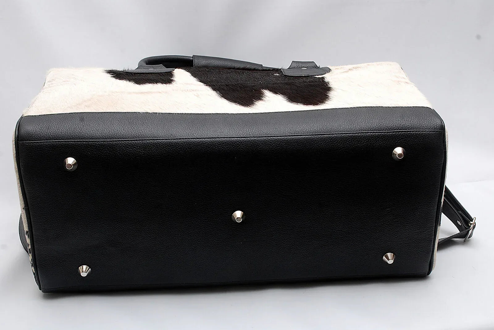 cowhide duffle bag black white hair on travel bag