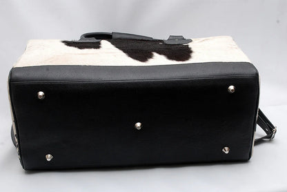 cowhide duffle bag black white hair on travel bag