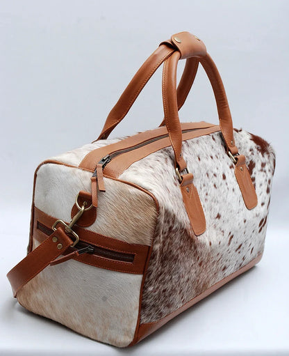 cowhide duffle bag speckled travel luggage bag