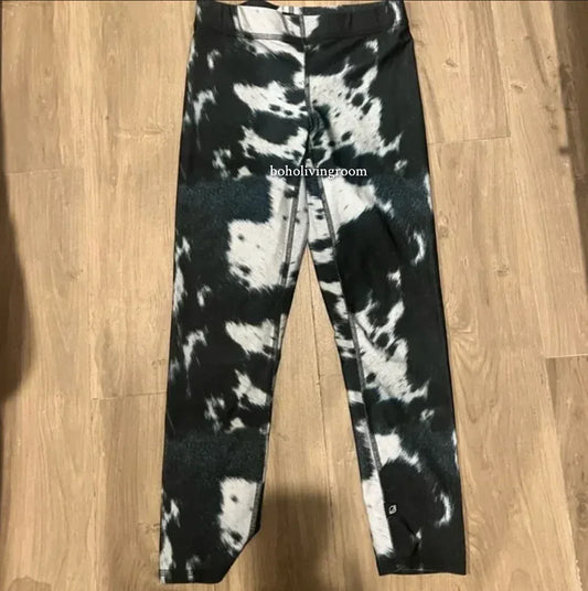 Black White Cowhide Pants Women Real Hair On Leather