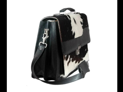 Hair on cow hide briefcase bag for office laptop carry