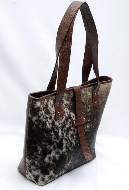cowhide tote bag speckled hair leather handbag for women