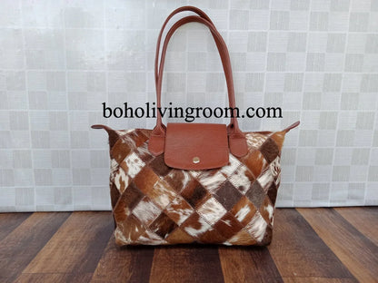 tricolor cowhide tote purse hair on hide leather handbag