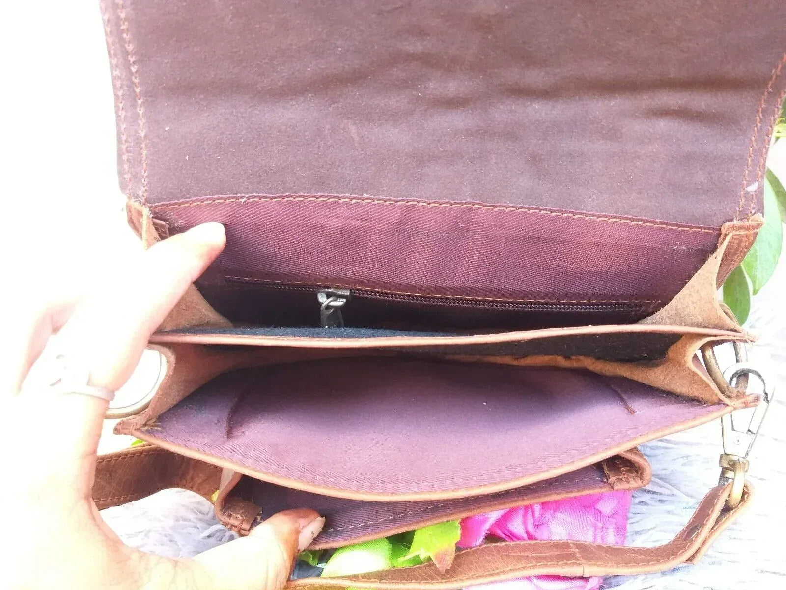 natural cowhide crossbody bag brown white leather purse