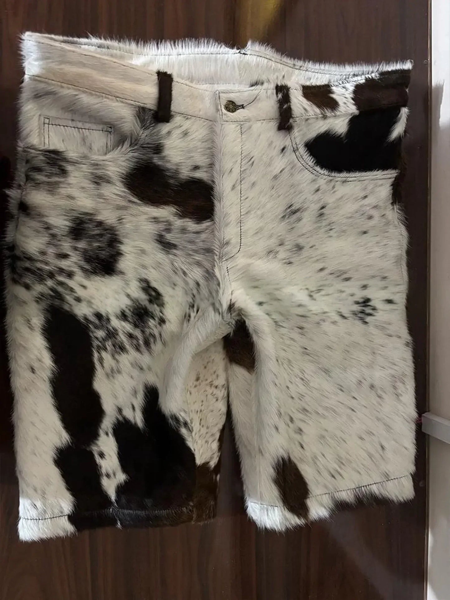 cowhide shorts men black white