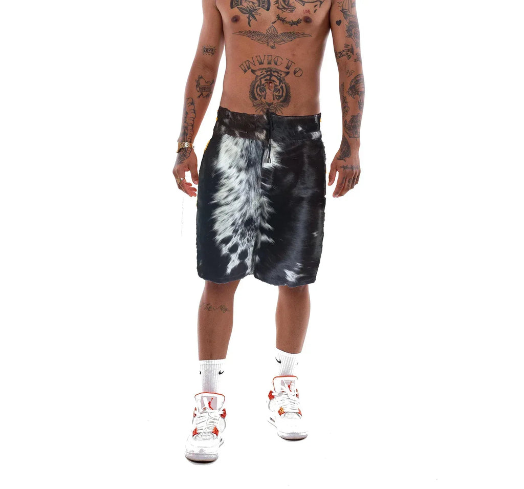 Men Cowhide Shorts Hair On Cow hide Leather