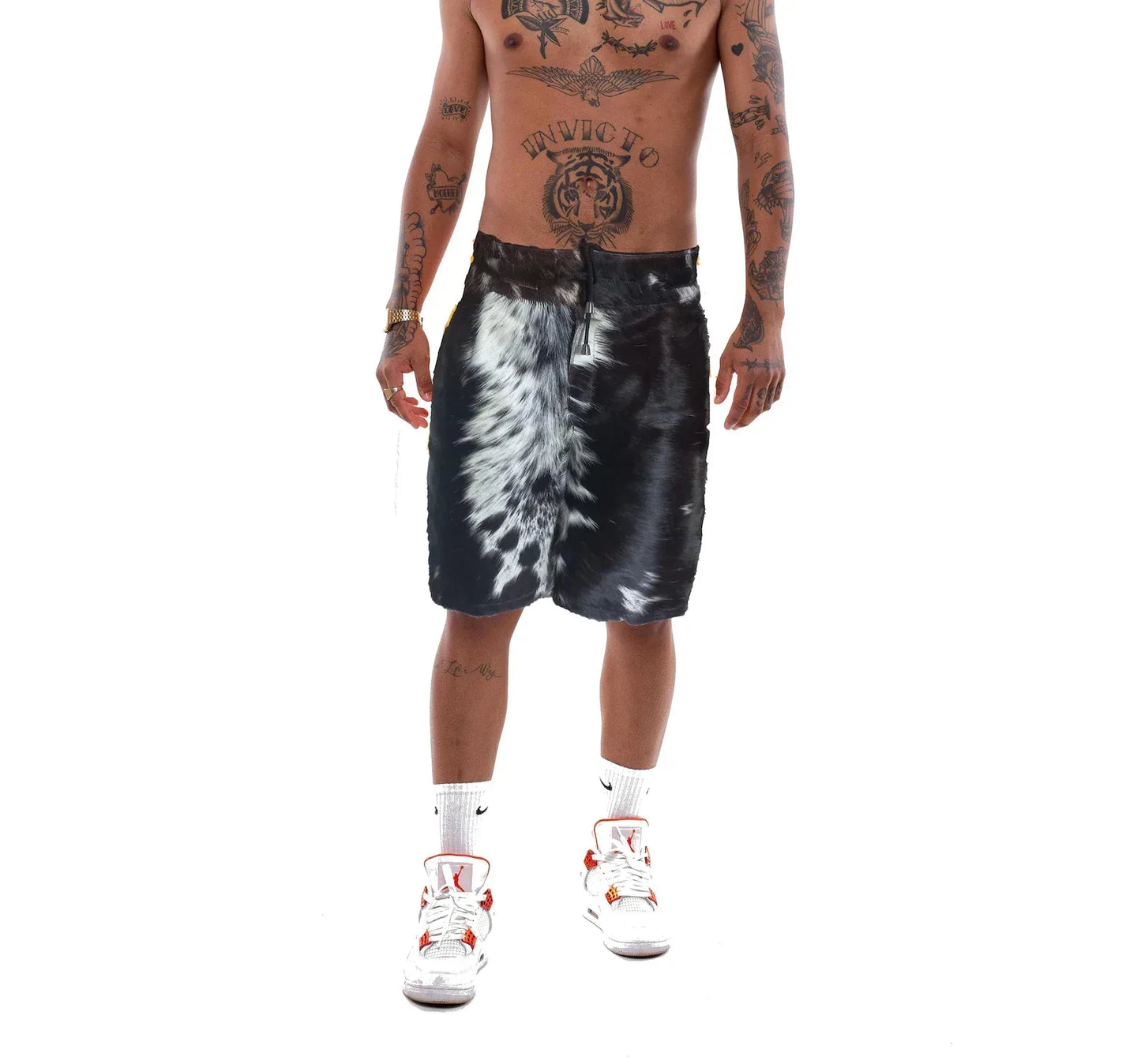 Men Cowhide Shorts Hair On Cow hide Leather