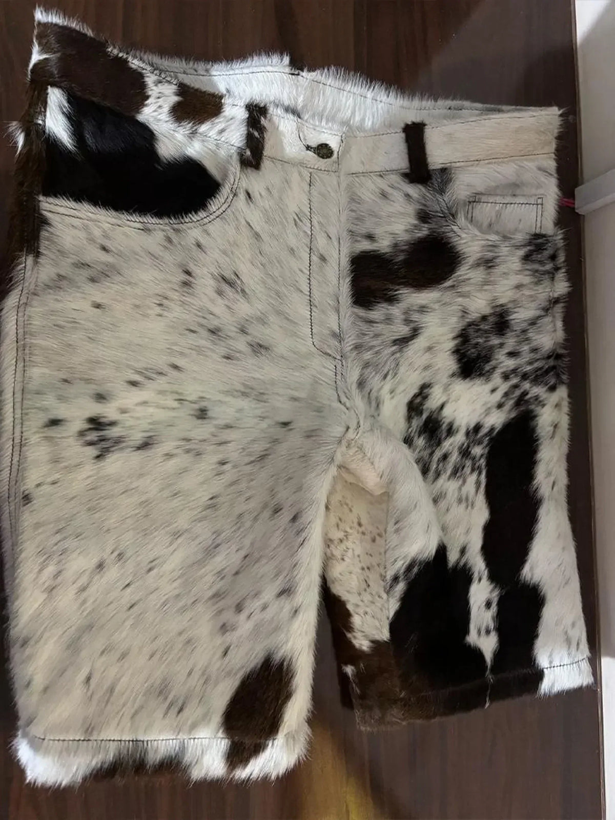 Cowhide Shorts for Men in Black and White Hair-On Hide