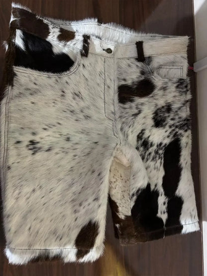 Cowhide Shorts for Men in Black and White Hair-On Hide