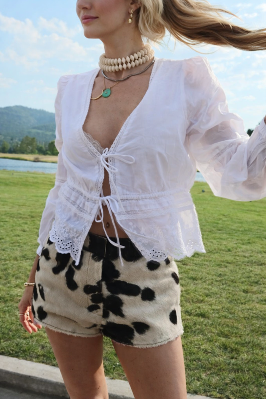 Cowhide shorts women western cow print hair on hide Black White XS