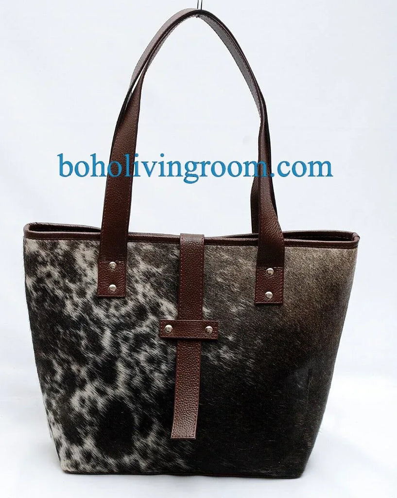 cowhide tote bag speckled hair leather handbag for women