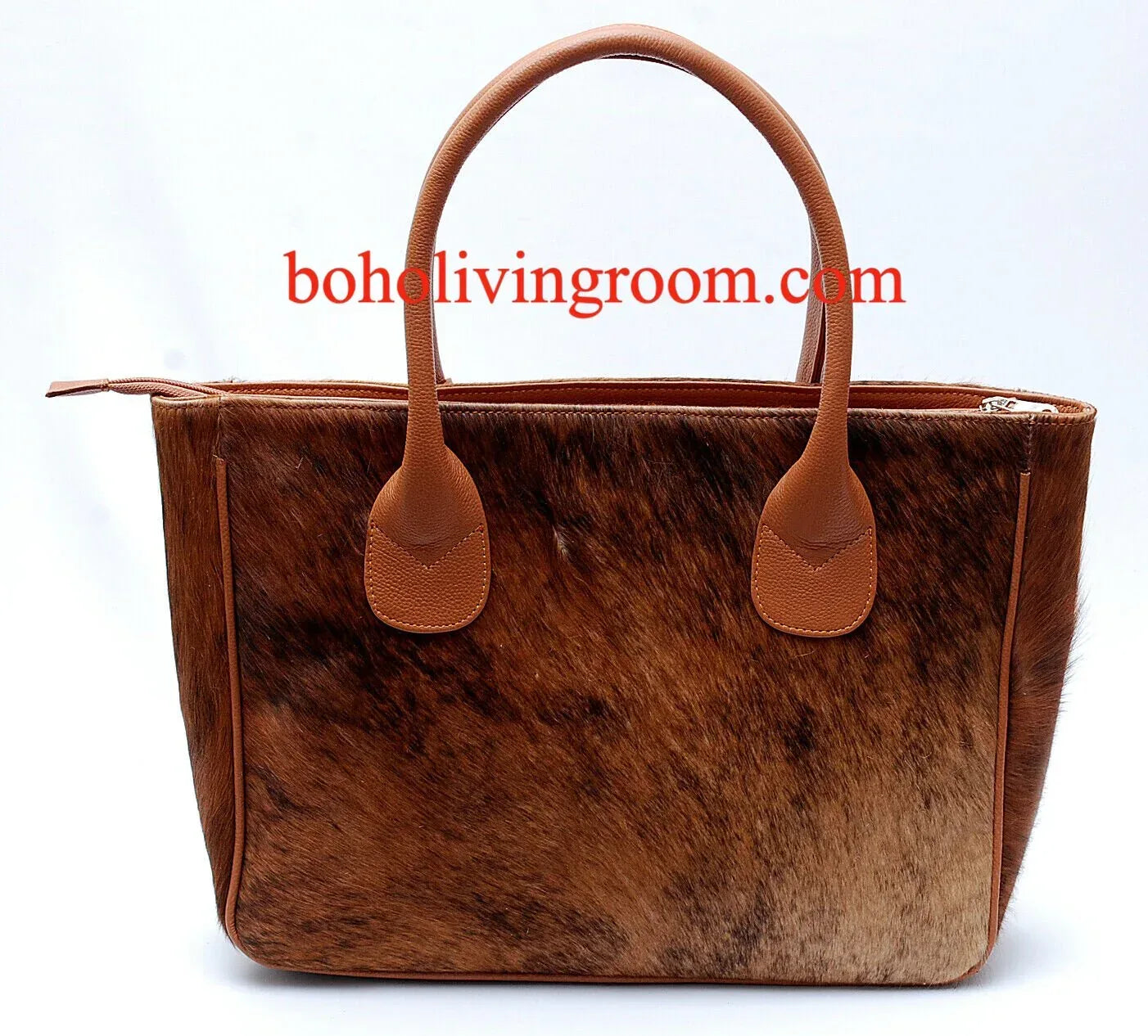 solid brown cowhide tote bag leather hair on hide handbag