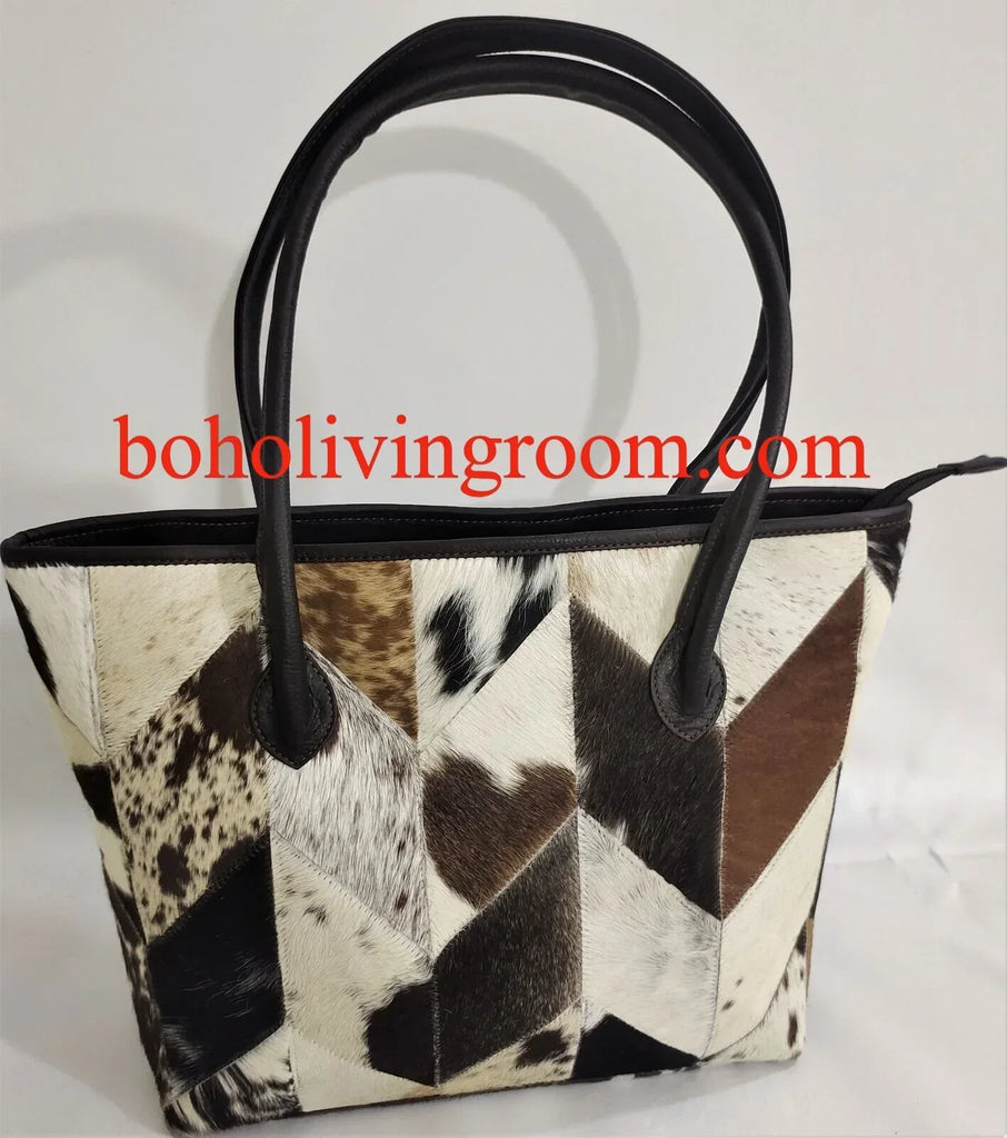 cowhide tote bag patchwork leather handbag for women