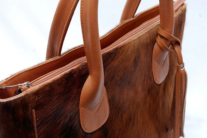 solid brown cowhide tote bag hair on hide leather purse