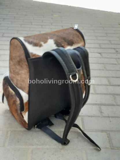tricolor cowhide backpack leather pattern travel bag