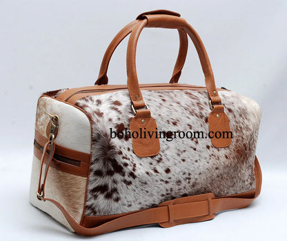 cowhide duffle bag speckled travel luggage bag