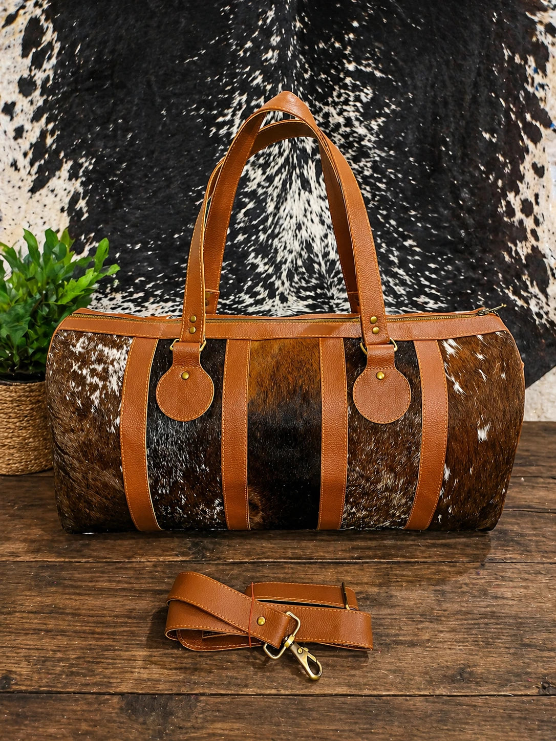 cowhide duffle bag for travel overnight weekender