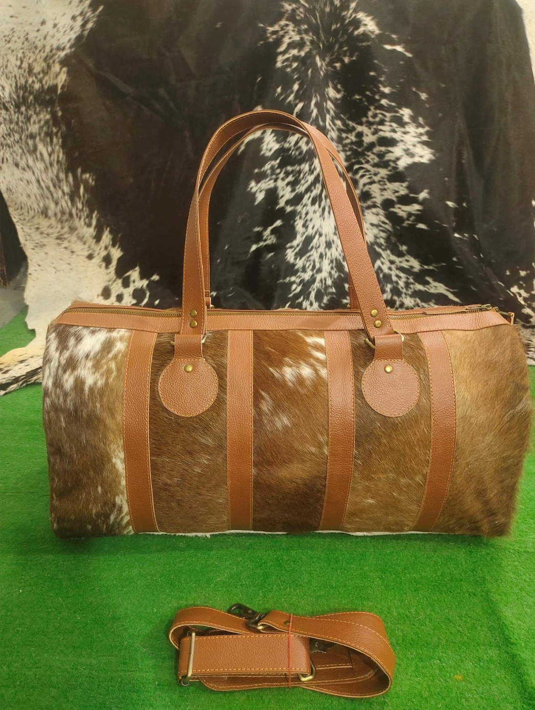 cowhide travel duffel bag real leather overnight