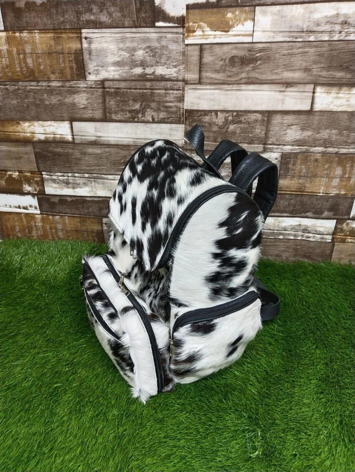 cowhide backpack black white leather backpack purse