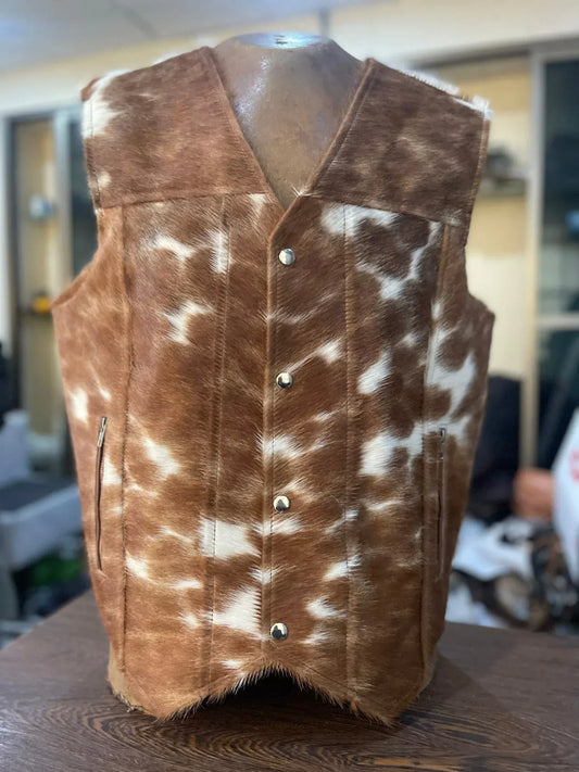 Men Cowhide Vest Brown White