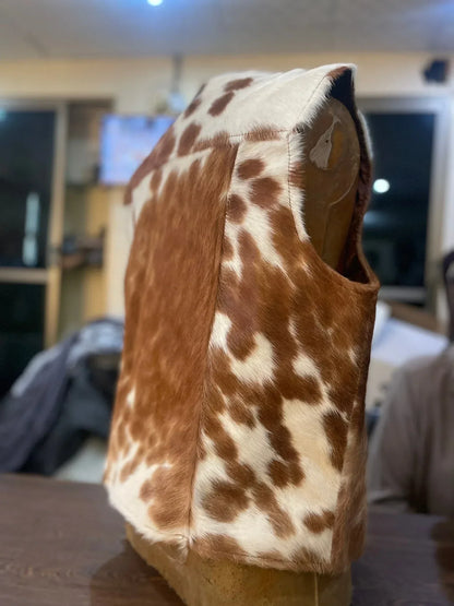 Men Cowhide Vest Brown White
