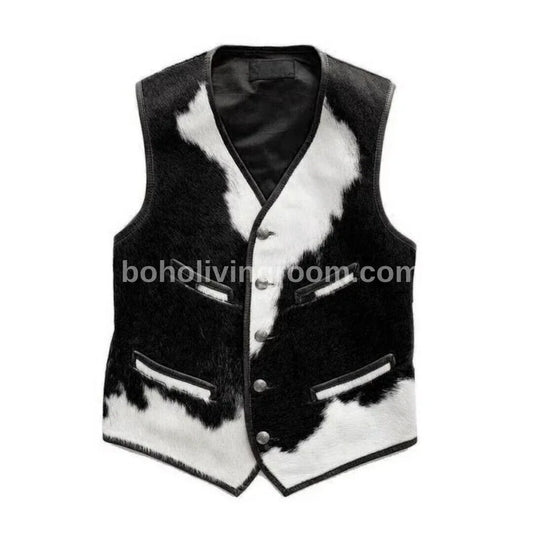 Cowhide Waistcoat Black White Hair On Cowhide Vest