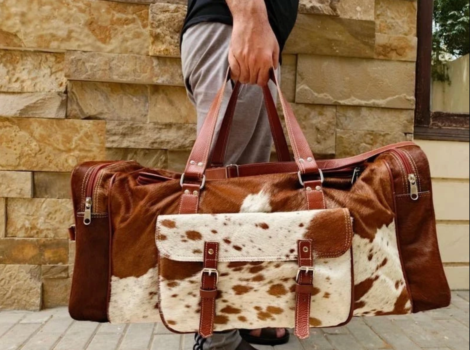 Cowhide Weekender Duffle Bag