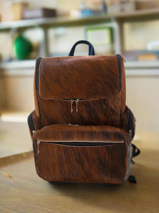 Brown cowhide backpack diaper bag