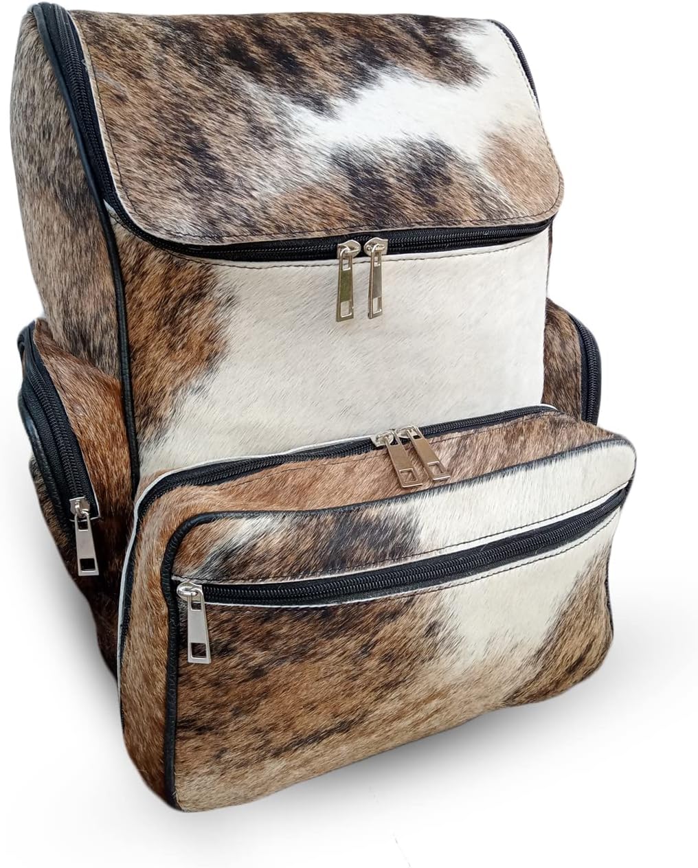 Cowhide Backpack Purse Tan White