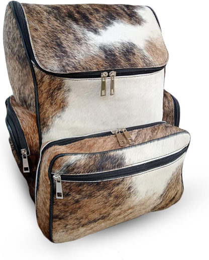 Cowhide Backpack Purse Tan White