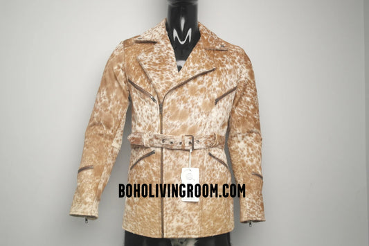 brown white women cowhide jacket