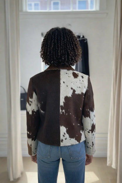Women tricolor cow print hair on jacket