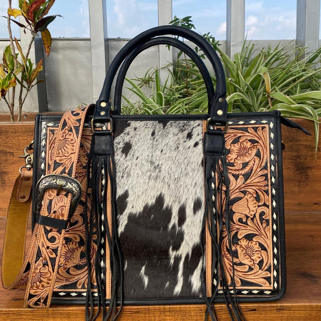 Tooled Leather Cowhide Shoulder Bag