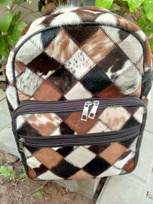 Handmade cowhide patchwork backpack