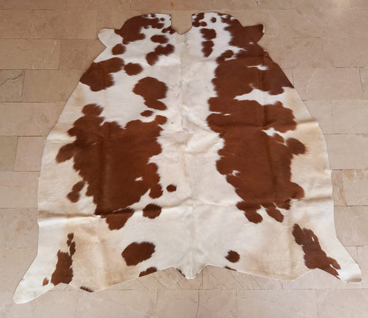 Extra Small Brown White Cowhide Rug 3.8ft x 4ft