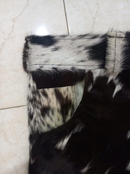 real cow hide shorts black white