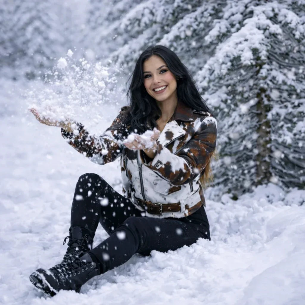 Western cowhide fur biker jacket for women western wear