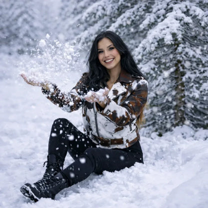 Western cowhide fur biker jacket for women western wear