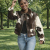 Women western hair-on cowhide leather jacket brown